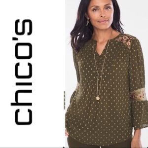 Chico’s Olive Green Embroidered Top